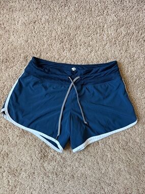 Women’s Navy Athletic Shorts with White Trim and Drawstring